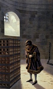 Franse koning Lodewijk XI bezoekt kardinaal Jean de la Balue in de gevangenis door pseudonym for Onfray de Breville Jacques Job