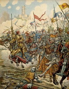 Geschiedenis van Frankrijk in de Middeleeuwen: Koning Lodewijk XI genaamd de Voorzichtige (1423-1483) aan het hoofd van zijn leger tijdens de Slag bij Montlhéry tegen de Ligue du Bien Public, 16 juli