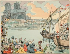 Illustratie uit het boek Le bon roy Henri, geïllustreerd door Jacques Marie Gaston Onfray de Breville, genaamd JOB (1858-1931): Parijs herbevoorraad - Privécollectie