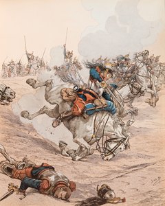 Aanval van de slagschepen bij de Slag van Reichshoffen (of Frœschwiller Woerth) in 1870, Privécollectie door pseudonym for Onfray de Breville Jacques Job