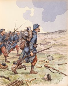Les poilus tijdens de Slag aan de Marne tijdens de Eerste Wereldoorlog, Privécollectie door pseudonym for Onfray de Breville Jacques Job