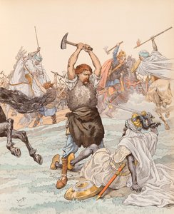 De smid van Poitiers tijdens de Slag bij Poitiers in 732, Privécollectie door pseudonym for Onfray de Breville Jacques Job