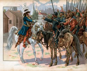 Joachim Murat (1767-1815) in Moskou biedt een horloge aan de Russen aan. Gravure door Jacques Marie Gaston Onfray de Breville, genaamd Job (1858-1931)