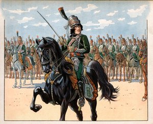 Joachim Murat als kolonel tijdens de Italiaanse veldtocht. Gravure door Jacques Marie Gaston Onfray de Breville, genaamd Job door pseudonym for Onfray de Breville Jacques Job