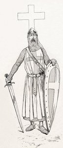 Ridder van Lodewijk IX bekend als Sint Louis (1214-1270) in kruisvaarderskostuum. Illustratie van Job (Jacques Marie Gaston Onfray en Breville) (Jacques-Marie) (1858-1931) voor het boek 
