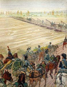 Napoleon I Bonaparte (1769-1821) en zijn leger steken de Rijn over op 1 oktober 1805. In 