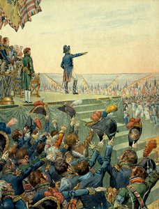 Napoleon I Bonaparte (1769-1821) verdeelt de kruisen van het Legioen van Eer aan het leger van het militaire kamp van Boulogne op 16 augustus door pseudonym for Onfray de Breville Jacques Job