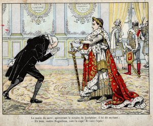 Napoleon en notaris Raguideau, ochtend van de kroning 1804 - lithografie door Job (Jacques Onfroy de Bréville) uit Le Grand Napoléon des Petites Enfants 1893