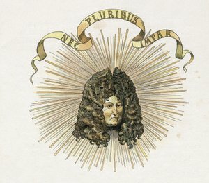 Portret van koning Lodewijk XIV (1638-1715) met zijn motto in het Latijn 