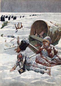 Scène uit de geschiedenis van Frankrijk in speelgoed: Episode van de terugtocht uit Rusland tijdens de Napoleontische oorlog. In 