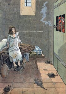 Scène uit de geschiedenis van Frankrijk in speelgoed: Franse Revolutie. De dauphin van Frankrijk Lodewijk XVII (1785-1795) in de tempelgevangenis. In 