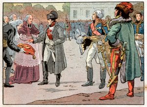 De verdedigers van Wenen overhandigen de sleutels van de stad aan Napoleon I in aanwezigheid van Joachim Murat op 14 november 1805. Gravure door Jacques Marie Gaston Onfray de Breville, genaamd Job