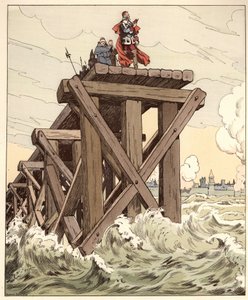 De mist is zeer groot over Frankrijk maar de zon zal ze verdrijven, woorden van Armand Jean du Plessis, kardinaal van Richelieu (1585-1642) met in de hand een Quinte-Curce op de dam gebouwd voor het beleg van La Rochelle in 1628. Illustratie van Job (Jacqu
