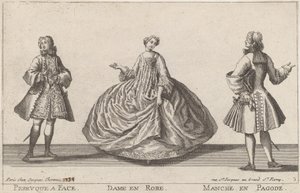 Pruik op gezicht / Dame in jurk / Mouw in pagode