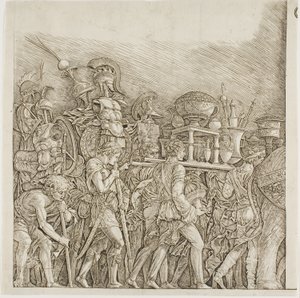 Triomf van Caesar: Soldaten Dragen Trofeeën door school of Andrea Mantegna