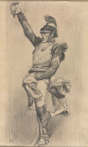 Soldaat met opgeheven arm door studio of A. W. A. Plâté Studio (Ceylonese)