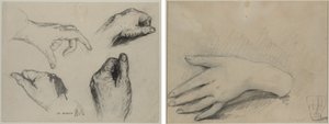 Studie van handen (recto); studie van een vrouwenhand (verso) door studio of A. W. A. Plâté Studio (Ceylonese)