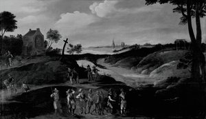 Landschap met figuren, ca. 1600-1625 door the younger Joos de Momper