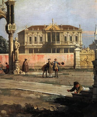 Detail van een herenhuis en een openbaar plein door Canaletto