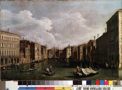 Zicht op het grote kanaal in Venetië door Canaletto