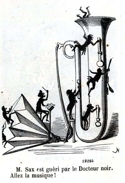 De heer Sax wordt gewond door de zwarte dokter. (Adolphe (Adolph) Sax, uitvinder van de saxofoon (1814-1894) door Nadar