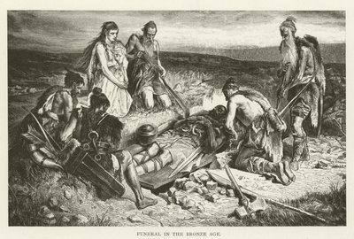 Begrafenis in de Bronstijd (gravure) door (after) American School