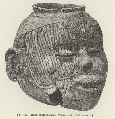 Vaas in de vorm van een hoofd: Pecan Point, Arkansas (gravure) door (after) American School