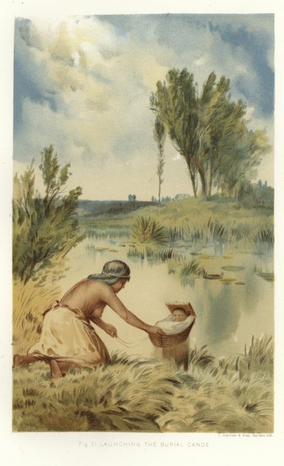 De grafkano te water laten (kleurenlitho) door (after) American School