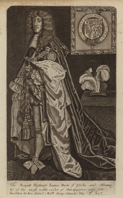 James II en VII, koning van Engeland, Schotland en Ierland, toen hertog van York (gravure) door (after) English School
