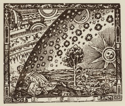 Man reist naar de uiteinden van de aarde, voorstelling van het universum in de Middeleeuwen door (after) English School