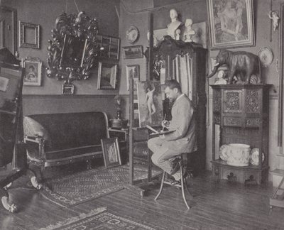 Franse schilder Henri Gervex in zijn atelier (zwart-wit foto) door (after) French Photographer