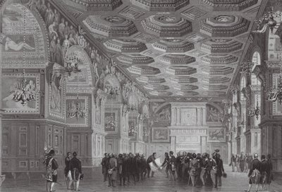 Het paleis van Fontainebleau (gravure) door (after) French School
