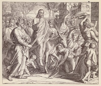 Jezus die Jeruzalem binnengaat door (after) German School