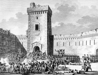 Franse Revolutie en Antirevolutionaire Bewegingen: Jakobijnen gearresteerd in Marseille en Aubagne opgesloten in Fort Saint John in Marseille en massamoorden door royalisten op 17 Prairial An III (5 juni) door (after) Girardet