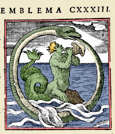 Een triton en een ouroboros, illustratie 