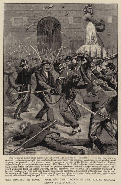 De rellen in Rome, vechten met de menigte op het Piazza Navona door (after) Italian School