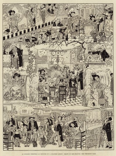 Een Engelse kerst zoals afgebeeld door een Japanse kunstenaar (gravure) door (after) Japanese School