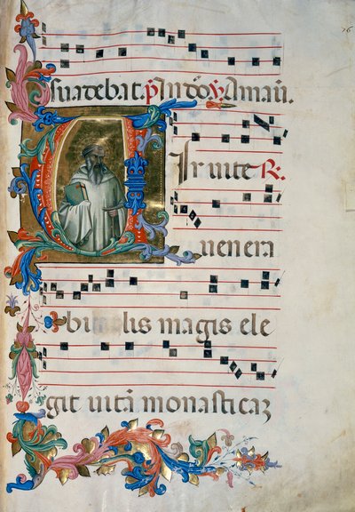 Verlichte initiaal met de figuur van San Romualdo (Corale 8, c. 76), voor koorboek 8 van Santa Maria degli Angeli door (c.1370 1425) Lorenzo Monaco