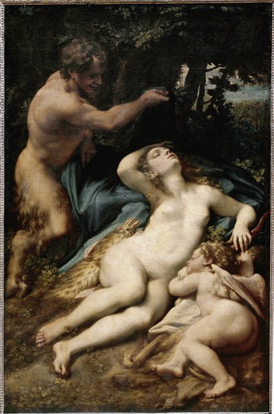 Jupiter en Antiope (of Venus met Cupido en een sater) door (c.1489 1534) Correggio