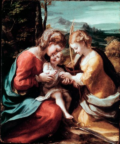 Het Mystieke Huwelijk van St. Catharina van Alexandrië. Schilderij door Antonio Allegri (bekend als Correggio of De Correge 1489-1534) circa 1520. Dim. 28,5x23,5 cm. Napels, Museo di Capodimonte door (c.1489 1534) Correggio