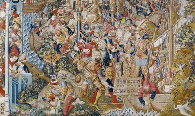 De Trojaanse Oorlog: De Ontvoering van Helena, ca. 1470 (tapisserie) door (fl.1450 75) Master of Coetivy