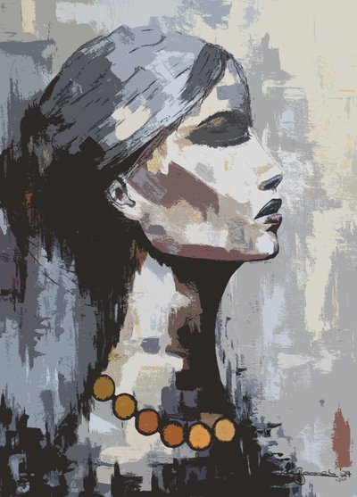 Vrouw "Schaduw van Wijsheid" Collagestijl door Lea Bommeli