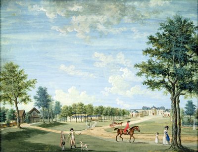 Het kasteel van Raincy, de stallen en het Russische dorp door 1717 1806 Carmontelle