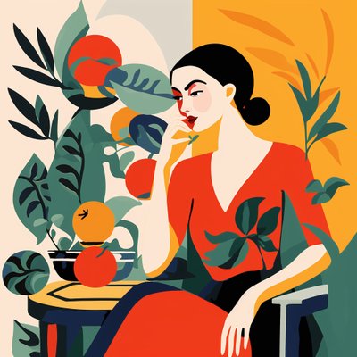 Matisse stijl schilderij meisjes in stoel door F. Abderrahim