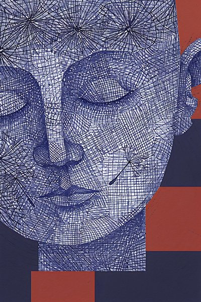 Blauw gezicht van een man portret door F. Abderrahim