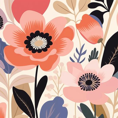 Botanische illustratie pastel gedurfde bloemen, Matisse-stijl door F. Abderrahim