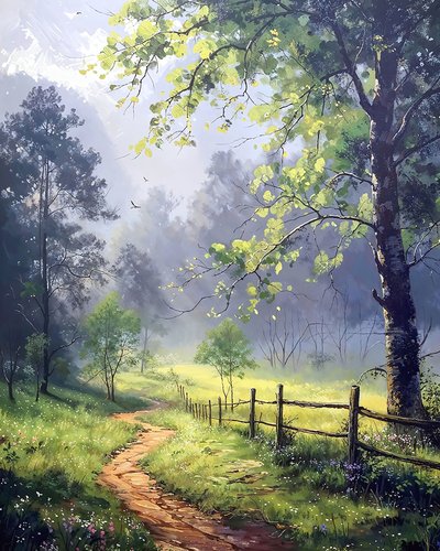 Een met bomen omzoomde weg op het platteland, canvas prints op maat online door F. Abderrahim