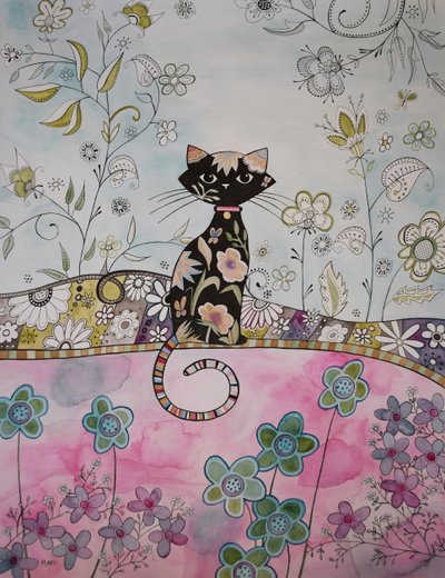 Zwart katje door Marys Watercolors