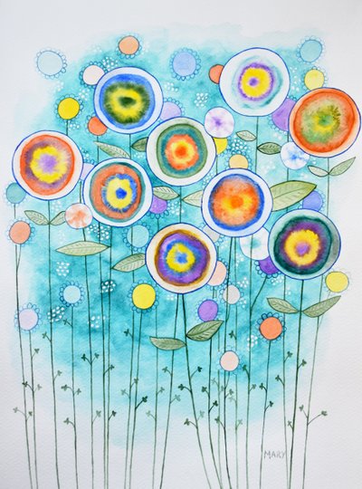 Abstracte bloemen door Marys Watercolors