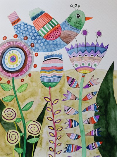 Gekke vogel door Marys Watercolors